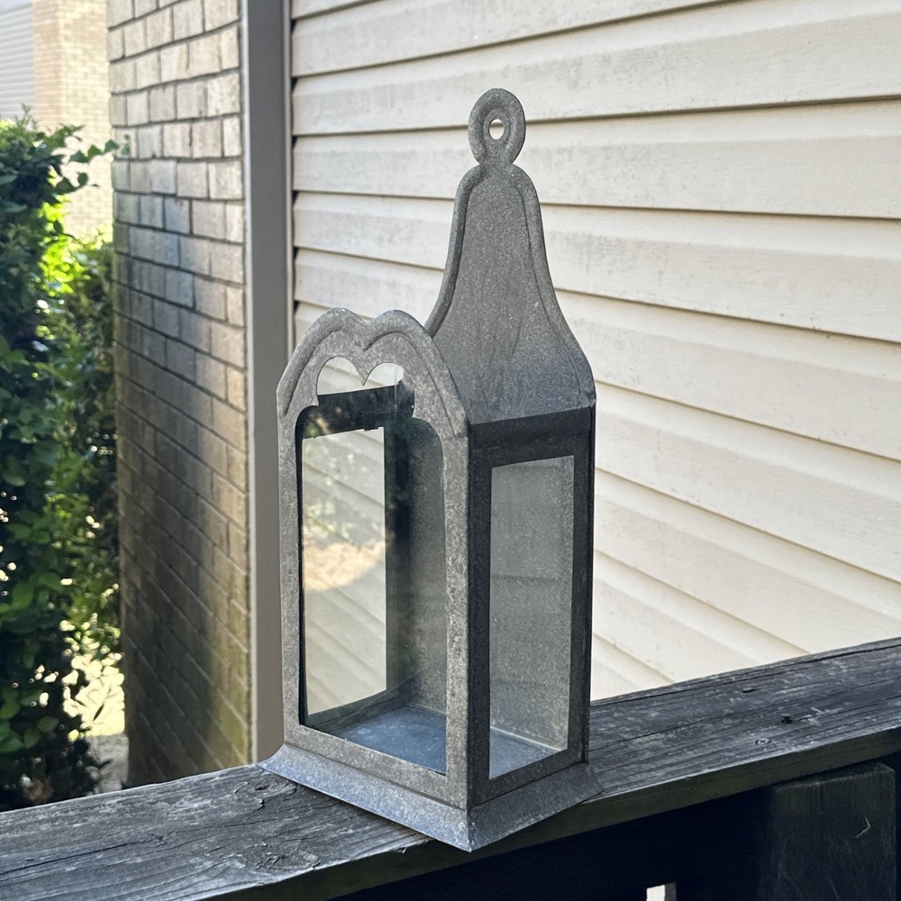 Tin Metal Glass Wall Sconce Candle Holder Colonial Style Vintage 16"